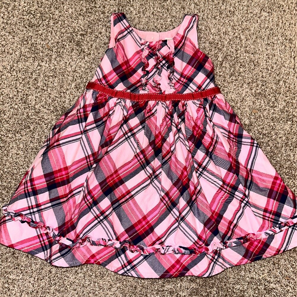 Girls GYMBOREE Dress Sz 3T - Pink/White PLAID w/ RUFFLES - layered skirt EUC